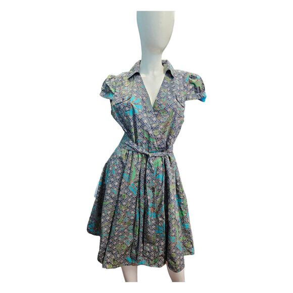 Andrew & Co Wrap Dress Size Large Blue Floral - Picture 1 of 10